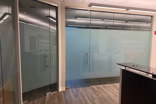 3M Privacy Matte interior window film installed on glass at Radiant Divine Medical Spa in Brecksville, Ohio by Sunray Window Films”