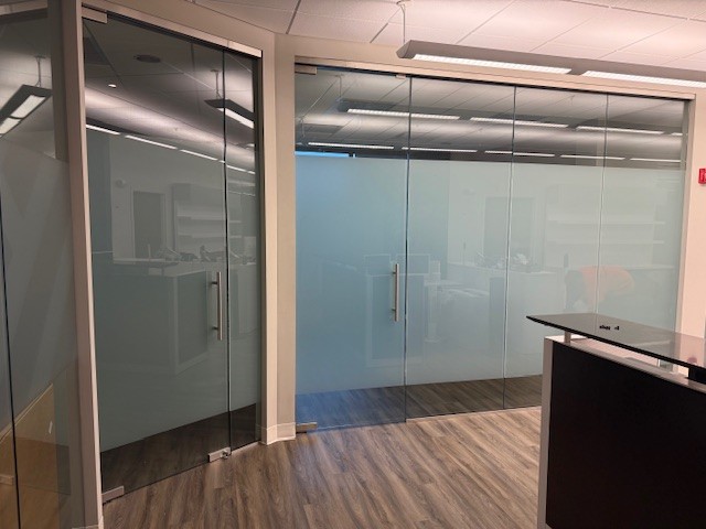 3M Privacy Matte interior window film installed on glass at Radiant Divine Medical Spa in Brecksville, Ohio by Sunray Window Films”