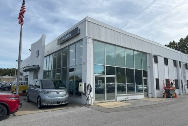 Exterior of Ken Ganley Volkswagen in Willoughby Hills Ohio with 3M Affinity 15 window film installed for heat and glare reduction.