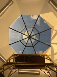 Skylight before window film installation at Cleveland Clinic Building 5 in Beachwood, Ohio.